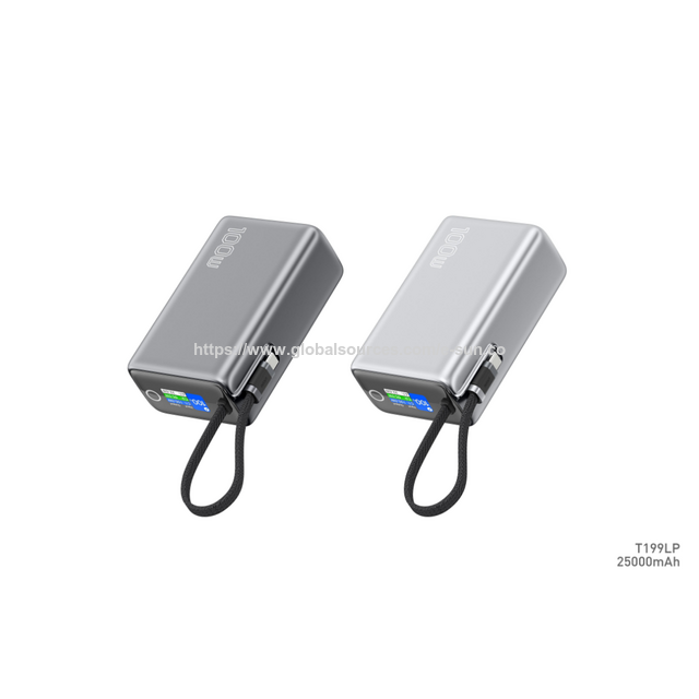 Power Bank Portátil de 25000mAh con Cable Incorporado, Carga Rápida USB-C 100W+ y USB-A 22.5W para Teléfono y Portátil