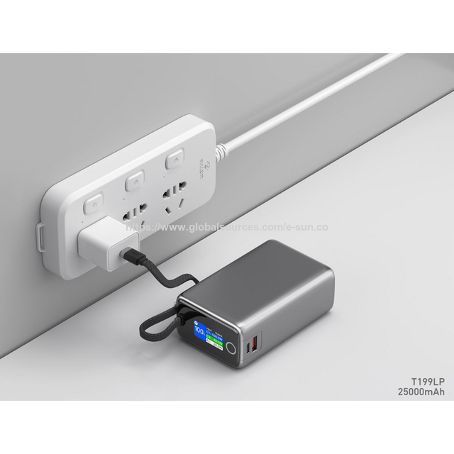 Power Bank Portátil de 25000mAh con Cable Incorporado, Carga Rápida USB-C 100W+ y USB-A 22.5W para Teléfono y Portátil
