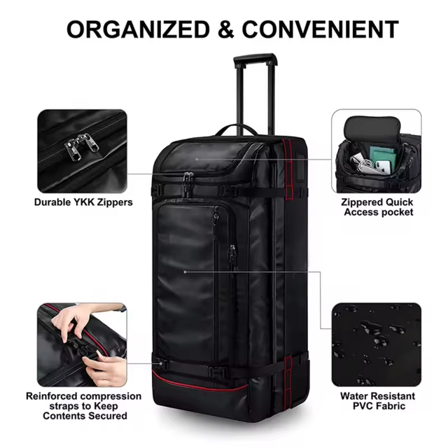 Wholesale price Waterproof Soft Roller Camping Trolley Luggage Duffel Rolling Wheeled Gym Sports Duffle Travel Bag with Wheels