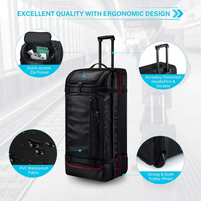 Wholesale price Waterproof Soft Roller Camping Trolley Luggage Duffel Rolling Wheeled Gym Sports Duffle Travel Bag with Wheels