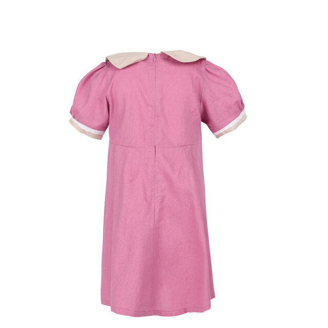 Fabricante Vietnamita Vestidos Dulces Rosas para Bebés Niña con Cuello Redondo, 2 Rayas Blancas - Vestidos de Niña de Flores - Vestido de Lino