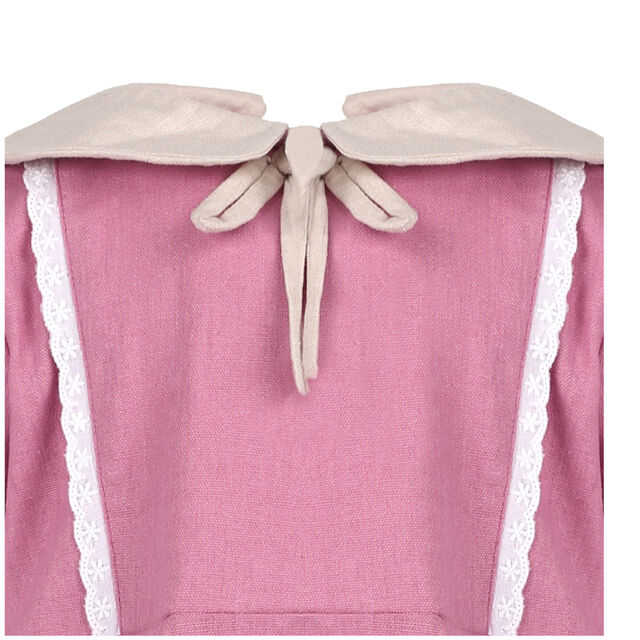 Fabricante Vietnamita Vestidos Dulces Rosas para Bebés Niña con Cuello Redondo, 2 Rayas Blancas - Vestidos de Niña de Flores - Vestido de Lino