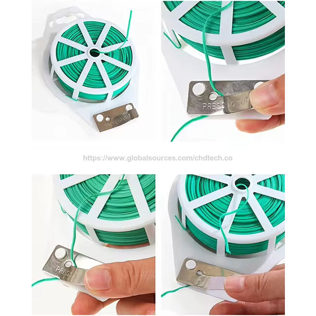 50m Attache-câble en fil de PE vert multifonctionnel et robuste pour jardin avec coupe-câble