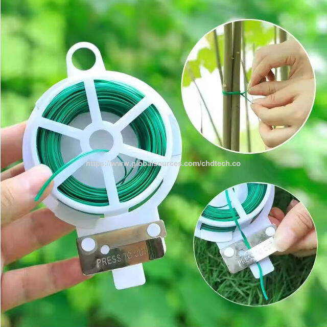 50m Attache-câble en fil de PE vert multifonctionnel et robuste pour jardin avec coupe-câble