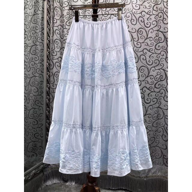 Faldas Largas Nuevas de Alta Calidad 2026 Primavera Mujer Cintura Elástica Lujosa<bos>класика Bordado Floral Patchwork Elegante Falda Maxi Azul Larga