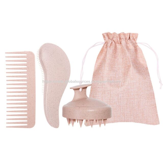 Juego de cuatro piezas de peine de paja de trigo para peinar el cabello, cepillo para el cabello y peine para masaje del cuero cabelludo