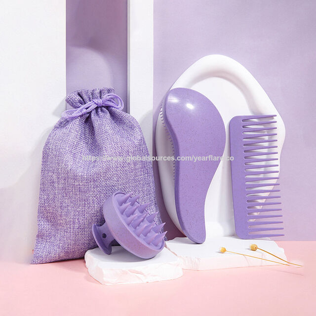 Juego de cuatro piezas de peine de paja de trigo para peinar el cabello, cepillo para el cabello y peine para masaje del cuero cabelludo