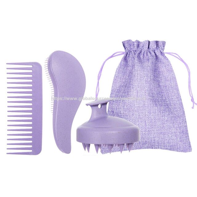 Juego de cuatro piezas de peine de paja de trigo para peinar el cabello, cepillo para el cabello y peine para masaje del cuero cabelludo