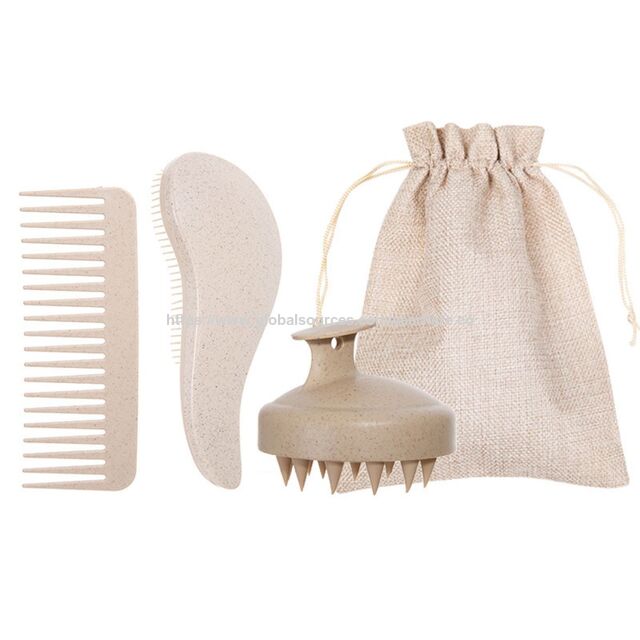 Juego de cuatro piezas de peine de paja de trigo para peinar el cabello, cepillo para el cabello y peine para masaje del cuero cabelludo