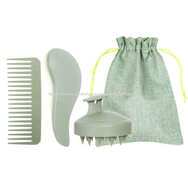 Juego de cuatro piezas de peine de paja de trigo para peinar el cabello, cepillo para el cabello y peine para masaje del cuero cabelludo