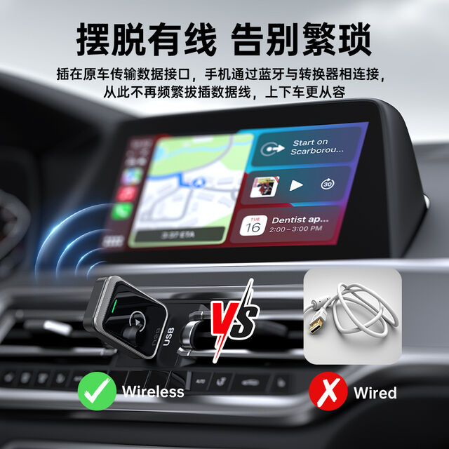 Adaptador Inalámbrico 2 en 1 CarPlay y Android Auto, Plug & Play para iPhone y Android