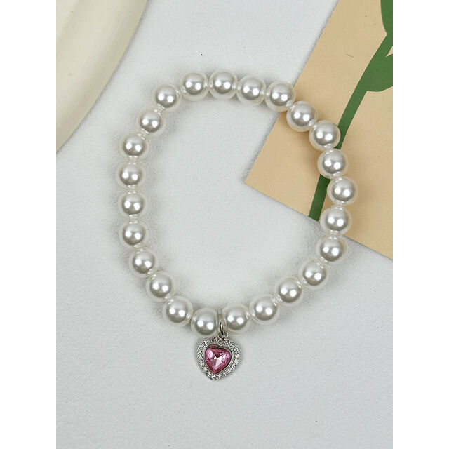 Collar de moda para mascotas con colgante de corazón de melocotón, perla de imitación, para gatos y perros, joyería de cadena para el cuello