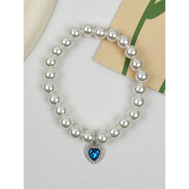 Collar de moda para mascotas con colgante de corazón de melocotón, perla de imitación, para gatos y perros, joyería de cadena para el cuello