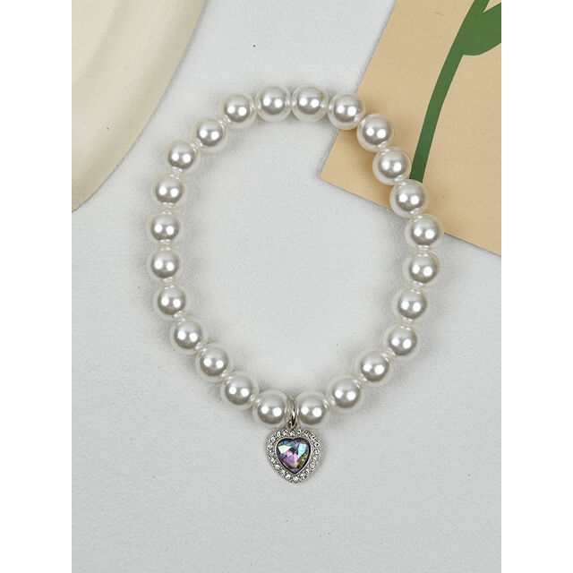 Collar de moda para mascotas con colgante de corazón de melocotón, perla de imitación, para gatos y perros, joyería de cadena para el cuello