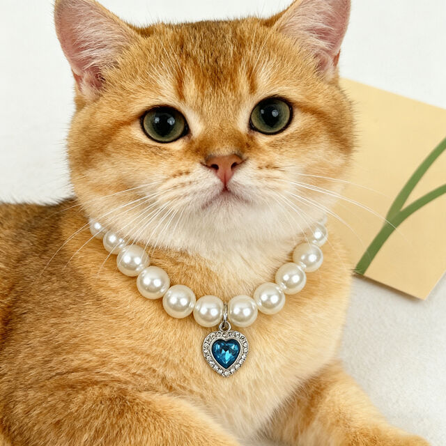 Collar de moda para mascotas con colgante de corazón de melocotón, perla de imitación, para gatos y perros, joyería de cadena para el cuello