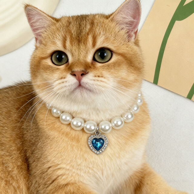Collar de moda para mascotas con colgante de corazón de melocotón, perla de imitación, para gatos y perros, joyería de cadena para el cuello