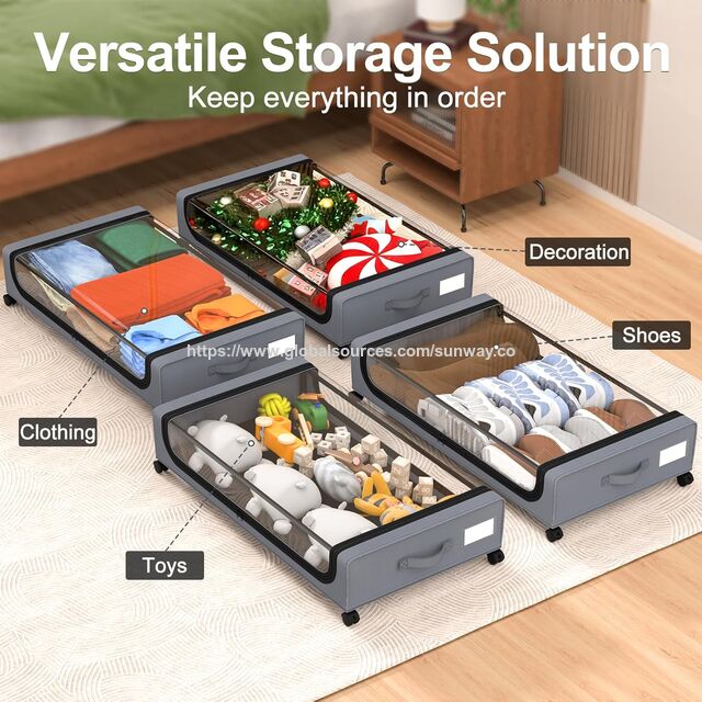 Conteneurs de Rangement Sous le Lit 48L avec Roues et Couvercles, Boîtes de Rangement Métalliques à Roulettes pour Vêtements Chaussures, Organisateur de Chambre à Coucher Dortoir, Lot de 2
