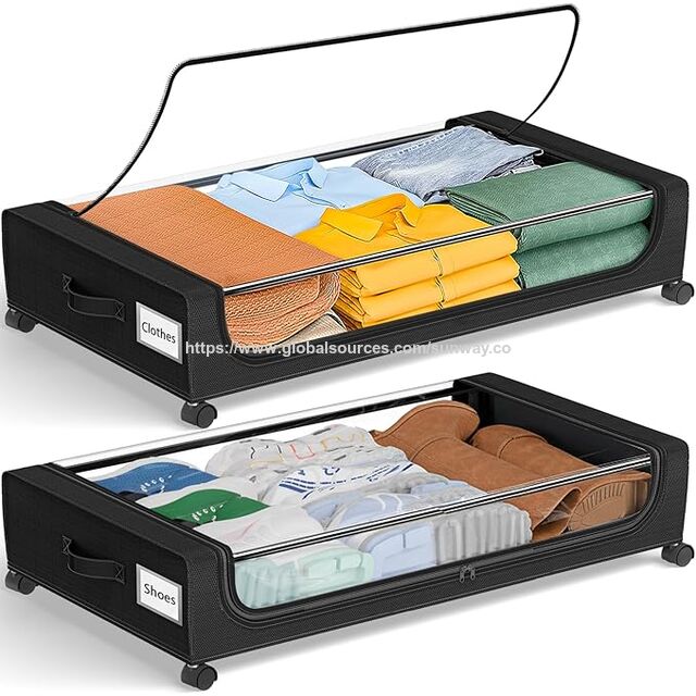 Conteneurs de Rangement Sous le Lit 48L avec Roues et Couvercles, Boîtes de Rangement Métalliques à Roulettes pour Vêtements Chaussures, Organisateur de Chambre à Coucher Dortoir, Lot de 2