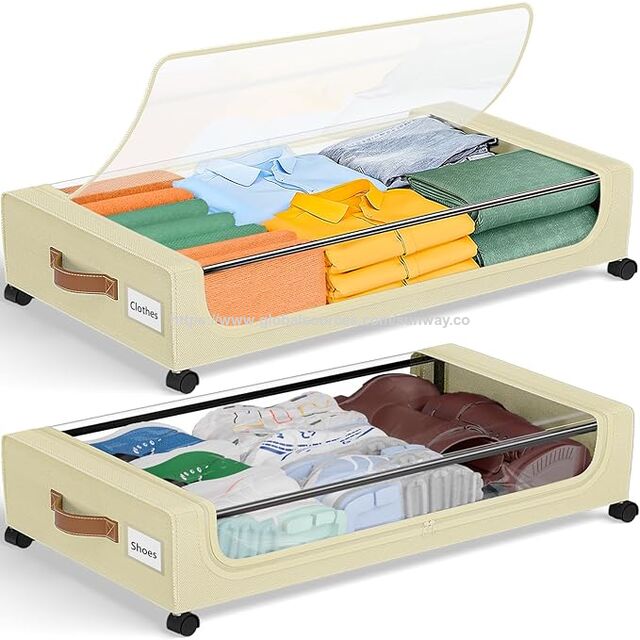 Conteneurs de Rangement Sous le Lit 48L avec Roues et Couvercles, Boîtes de Rangement Métalliques à Roulettes pour Vêtements Chaussures, Organisateur de Chambre à Coucher Dortoir, Lot de 2