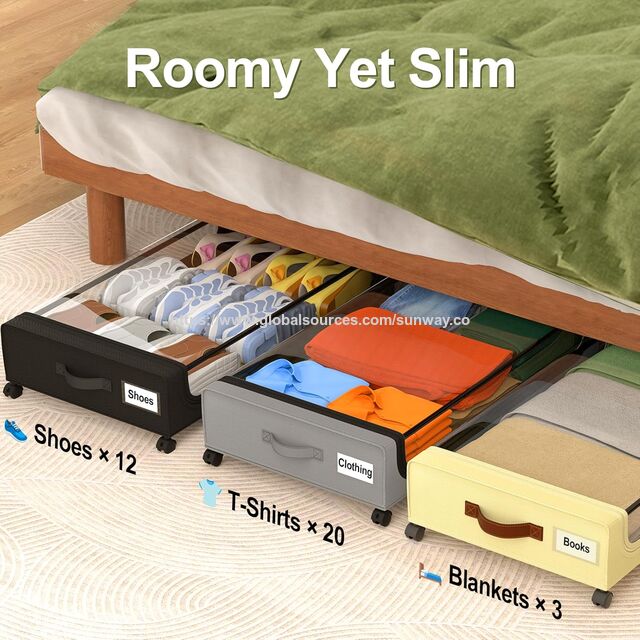Conteneurs de Rangement Sous le Lit 48L avec Roues et Couvercles, Boîtes de Rangement Métalliques à Roulettes pour Vêtements Chaussures, Organisateur de Chambre à Coucher Dortoir, Lot de 2