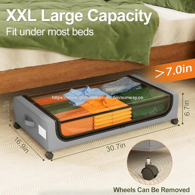 Conteneurs de Rangement Sous le Lit 48L avec Roues et Couvercles, Boîtes de Rangement Métalliques à Roulettes pour Vêtements Chaussures, Organisateur de Chambre à Coucher Dortoir, Lot de 2
