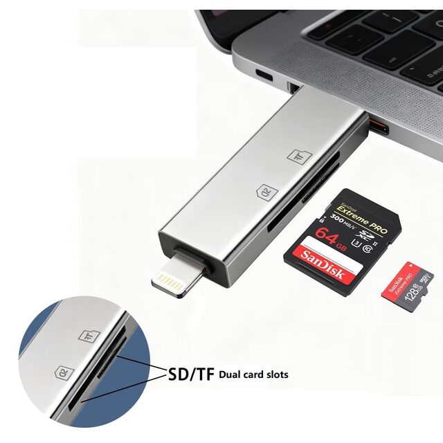 Lightning + Type-C Dual-Kartenleser mit SD-TF-Steckplätzen, TYPE C + USB zu TF-Kartenleser