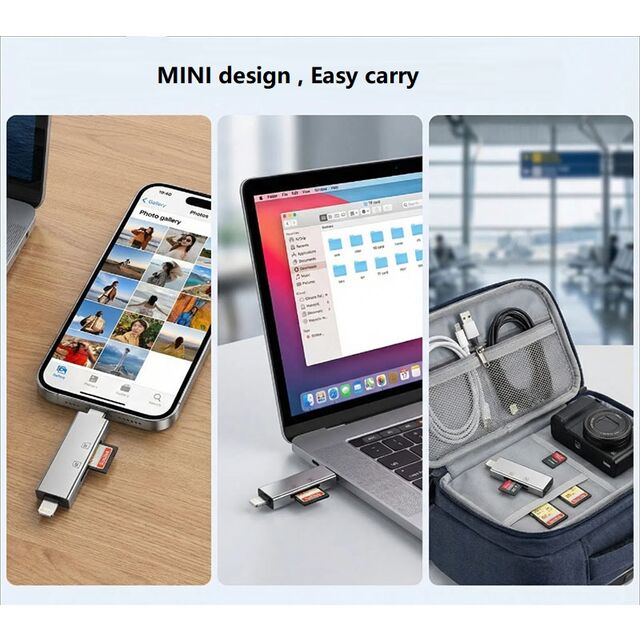 Lightning + Type-C Dual-Kartenleser mit SD-TF-Steckplätzen, TYPE C + USB zu TF-Kartenleser