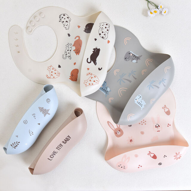 Babero de silicona para bebé - Babero de alimentación infantil - Bolsa de comida impermeable tridimensional y supersuave para bebé - Bolsa de agua para bebé