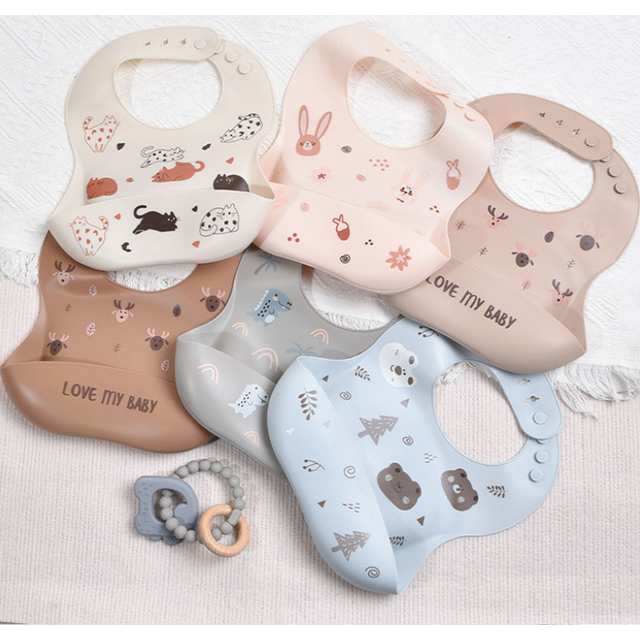 Babero de silicona para bebé - Babero de alimentación infantil - Bolsa de comida impermeable tridimensional y supersuave para bebé - Bolsa de agua para bebé
