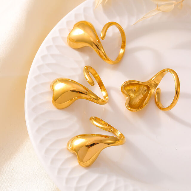 Anillo Abierto Irregular Corazón Chapado en Oro 18K de Acero de Titanio al por Mayor para Moda Europea y Americana