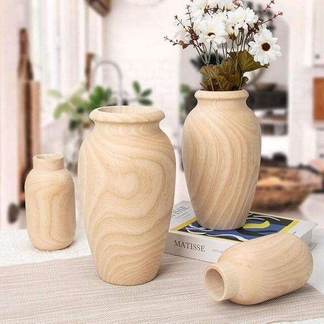 Vente en gros d'usine Grand vase à fleurs en bois de 9 pouces, vase de décoration en bois pour la maison