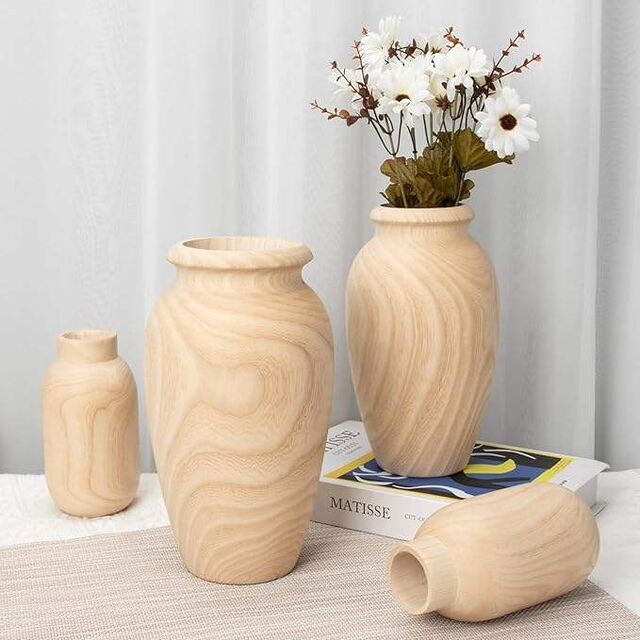 Vente en gros d'usine Grand vase à fleurs en bois de 9 pouces, vase de décoration en bois pour la maison