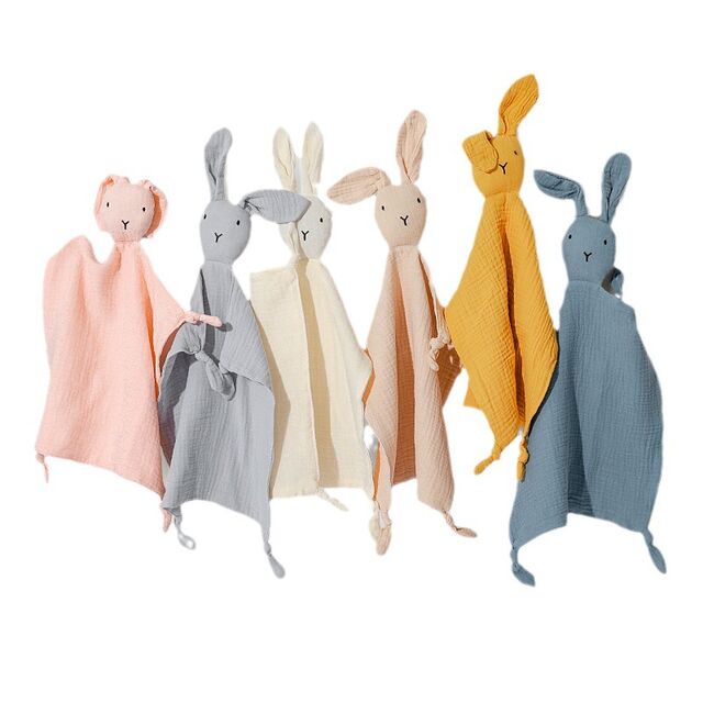 Vente en Gros de Serviettes de Confort pour Bébé, Tissu en Fil de Coton Pur, Poupées de Sommeil pour Bébé, Mouchoirs Lapin, Jouets de Confort