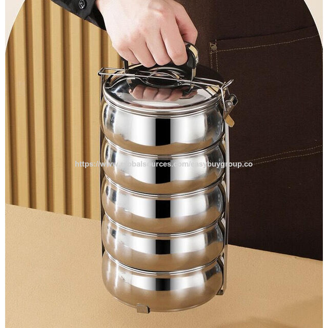 Boîtes Tiffin Empilables à Emporter, Porte-Tiffin Métallique 2/3/4 Couches en Acier Inoxydable avec Poignée