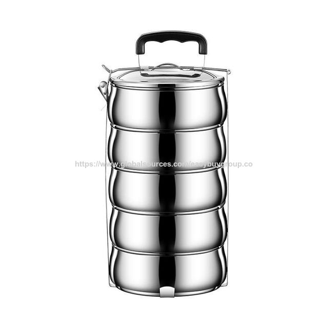 Boîtes Tiffin Empilables à Emporter, Porte-Tiffin Métallique 2/3/4 Couches en Acier Inoxydable avec Poignée