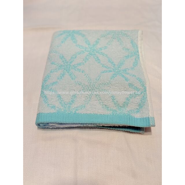 Toalha facial 100% algodão Jacquard azul e branco Geométrico para Salão de Beleza, SPA, Praia, Sauna, Viagem e Academia com borda branca