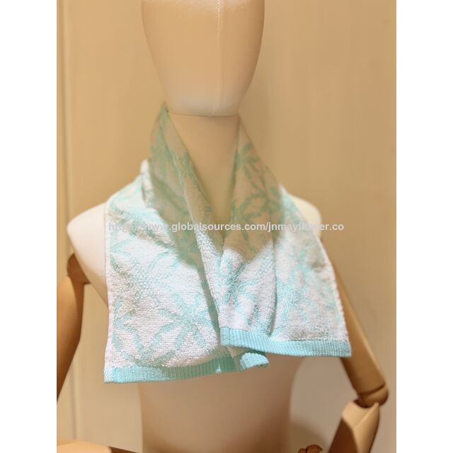 Toalha facial 100% algodão Jacquard azul e branco Geométrico para Salão de Beleza, SPA, Praia, Sauna, Viagem e Academia com borda branca