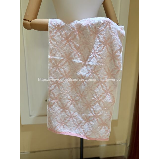 Toalha facial 100% algodão Jacquard geométrica rosa e laranja para salão de beleza, spa, praia, sauna, viagens e academia com borda branca