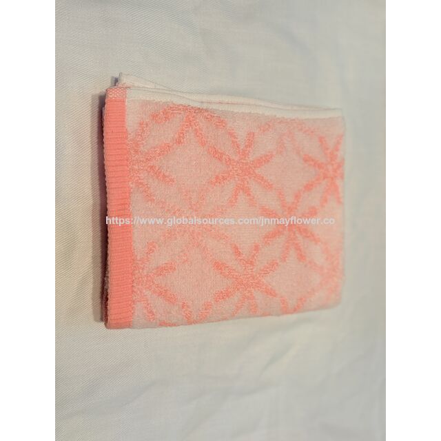 Toalha facial 100% algodão Jacquard geométrica rosa e laranja para salão de beleza, spa, praia, sauna, viagens e academia com borda branca