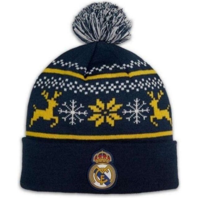 Official Real Madrid Red Christmas Knit Beanie, Team Crest, One Size