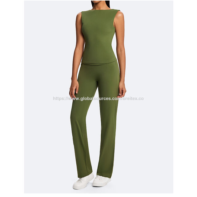 Ensemble de Yoga 2 Pièces pour Femmes OEM/ODM en Tissu Recyclé "Naked Feel", Soutien-Gorge de Sport et Pantalon de Yoga Taille Haute "Butt Lifting" Jambe Large