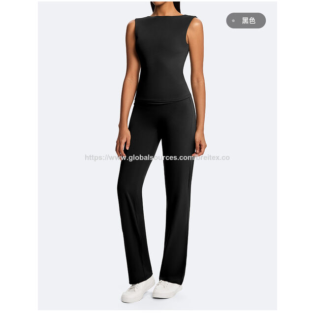 Ensemble de Yoga 2 Pièces pour Femmes OEM/ODM en Tissu Recyclé "Naked Feel", Soutien-Gorge de Sport et Pantalon de Yoga Taille Haute "Butt Lifting" Jambe Large
