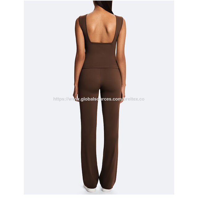 Ensemble de Yoga 2 Pièces pour Femmes OEM/ODM en Tissu Recyclé "Naked Feel", Soutien-Gorge de Sport et Pantalon de Yoga Taille Haute "Butt Lifting" Jambe Large