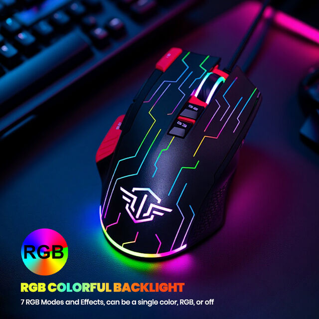 مصنع الجملة لملحقات الكمبيوتر، ماوس ألعاب مخصص بتقنية OEM، ماوس لاسلكي RGB بـ 7 أزرار، ماوس ألعاب بصري سلكي
