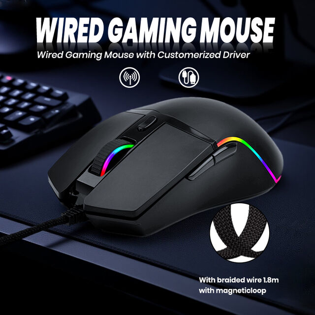 ماوس ألعاب بصري سلكي RGB مخصص بشعار OEM، ماوس ألعاب عمودي مريح لملحقات كمبيوتر الألعاب ثلاثية الأبعاد بسعر المصنع