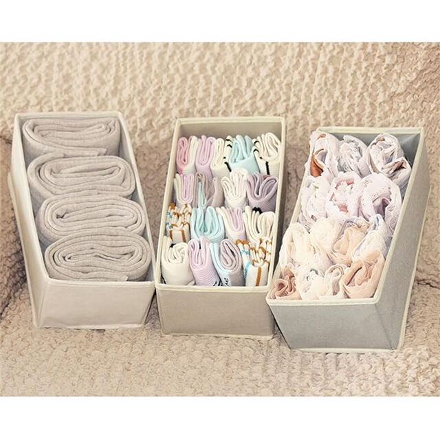 Organizador de Cajones Pequeño Ropa 3 Piezas Khaki para Calcetines y Ropa Interior, Contenedores de Tela para Armario, Cómoda y Divisores de Cajones