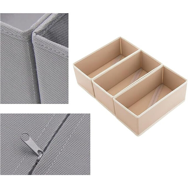Organizador de Cajones Pequeño Ropa 3 Piezas Khaki para Calcetines y Ropa Interior, Contenedores de Tela para Armario, Cómoda y Divisores de Cajones