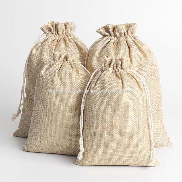 Bolsa grande de arpillera de lino con cordón. Fabricada en imitación de lino. Dimensiones: 30 cm de largo x 15 cm de ancho. Ideal para embalaje y promociones.