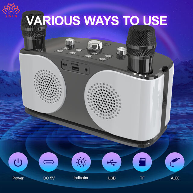Kabelloser Bluetooth-Lautsprecher mit 2 Mikrofonen, tragbare Karaoke-Maschine mit RGB-LED, wiederaufladbar, heißer Verkauf für Zuhause & Outdoor