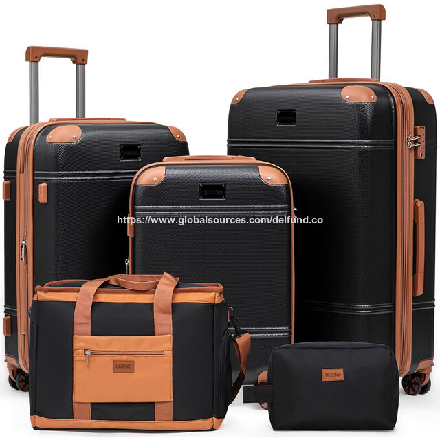 Conjunto de 5 malas DELFUN TORO com rodas giratórias removíveis e trava TSA, conjunto de malas unissex de ABS rígido com bolsa tote